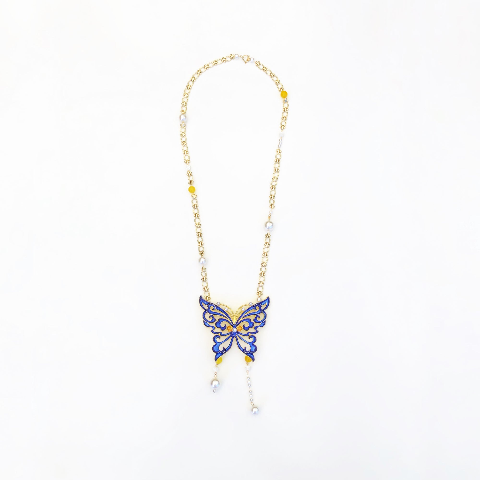 Butterfly Lovers Enamel Necklace Gold