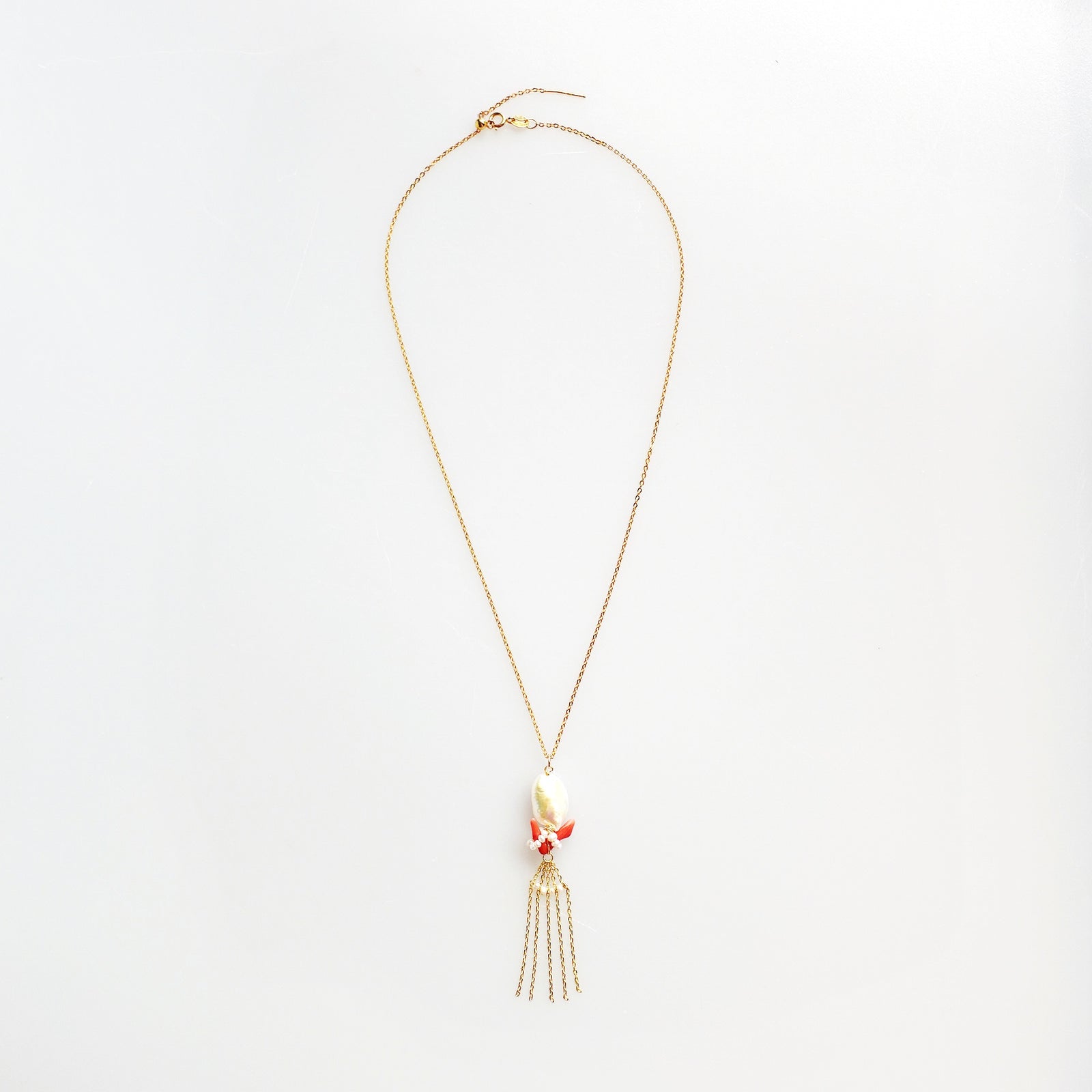 Dragon Princess Red Coral and Pearl Tassel Necklace - Yun Boutique