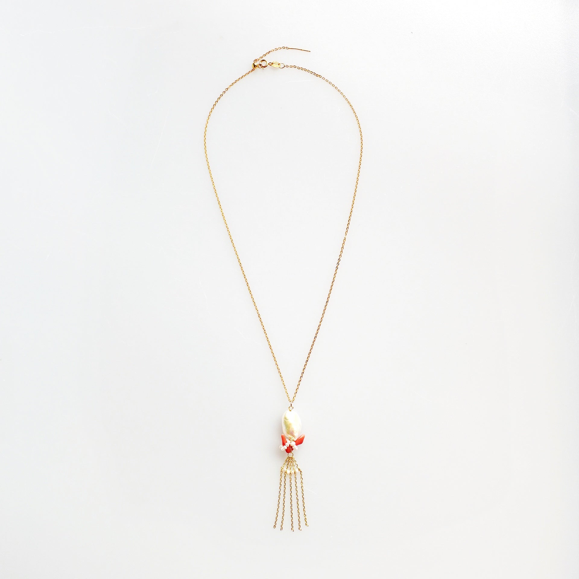 Dragon Princess Red Coral and Pearl Tassel Necklace - Yun Boutique