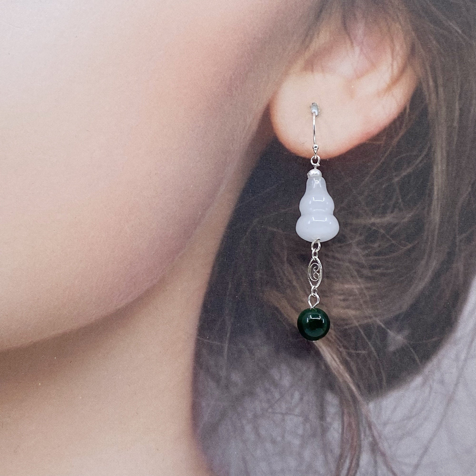 The Nine Green Phantom and Jade Asymmetry Earrings