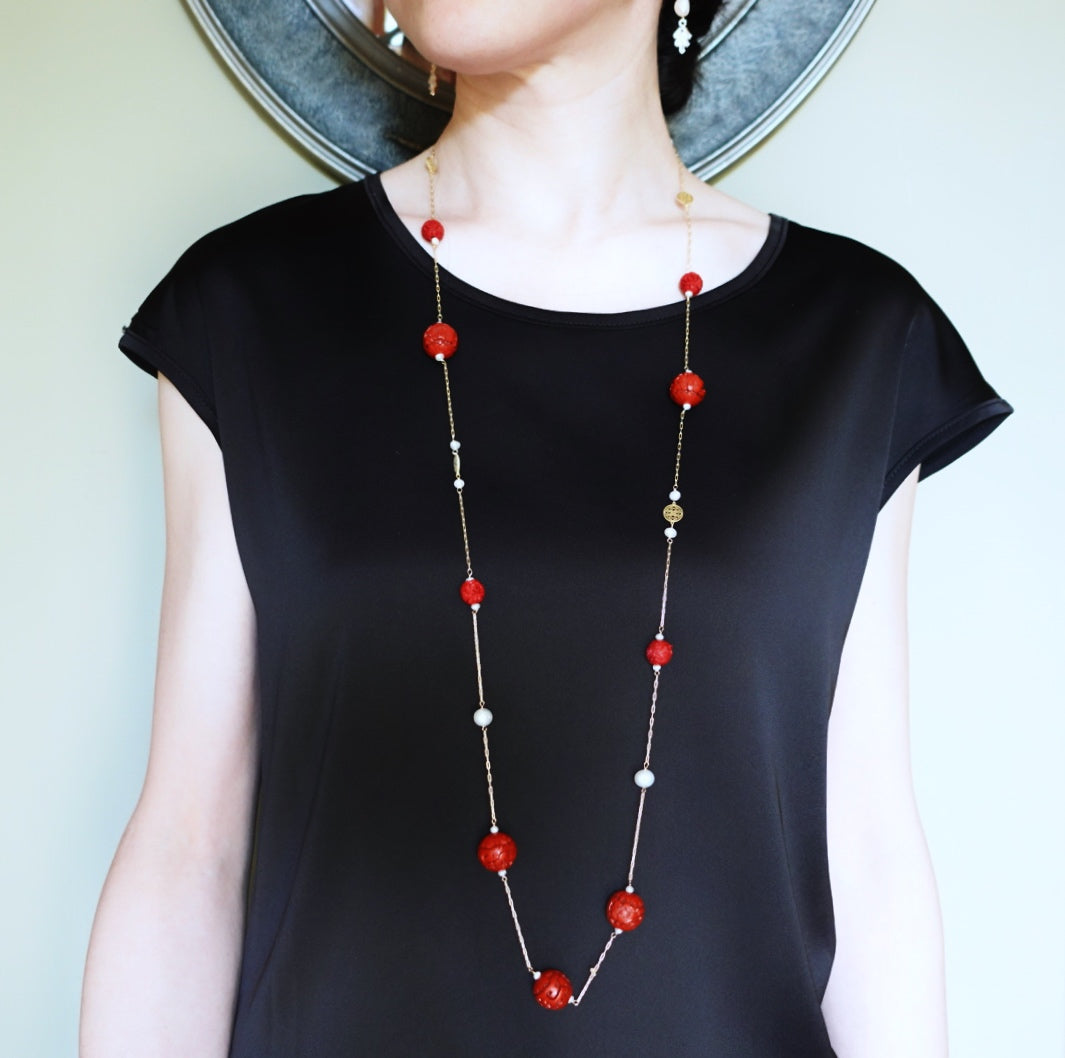 The Nine Cinnabar Necklace and Earrings Set - Yun Boutique