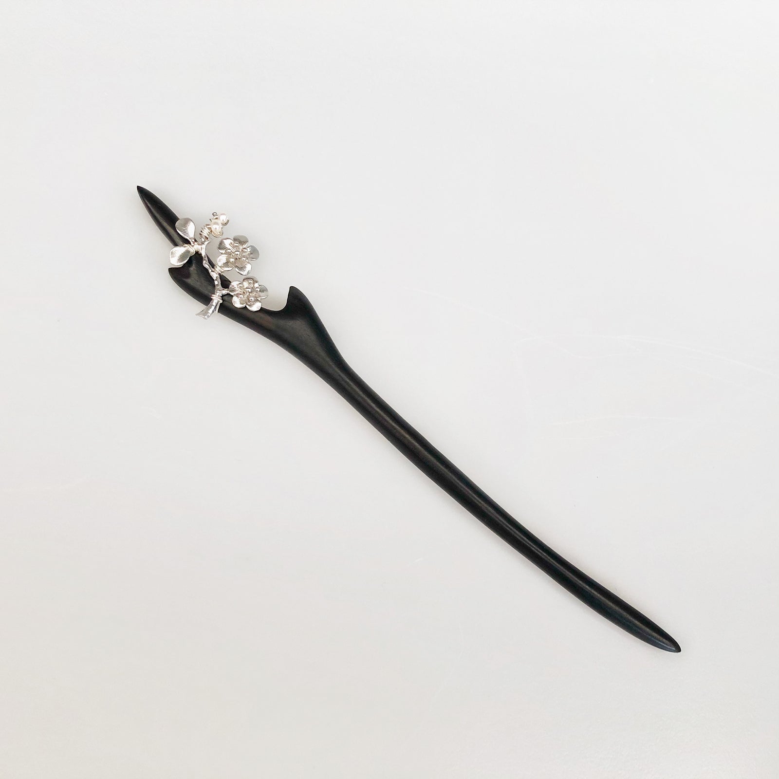 Silver Plum Blossom Wood Hair Stick