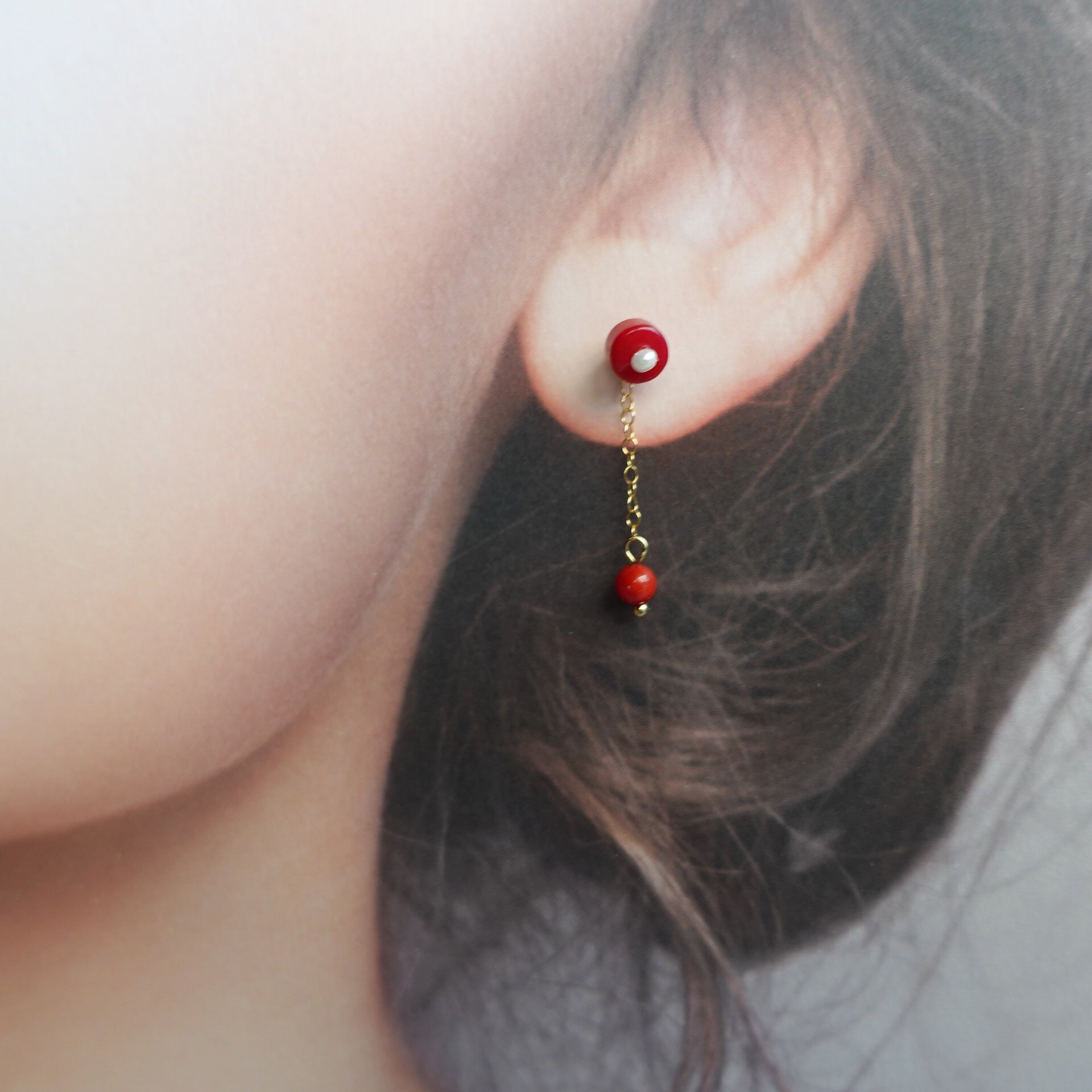 Asymmetrical Red Coral Studs - Yun Boutique