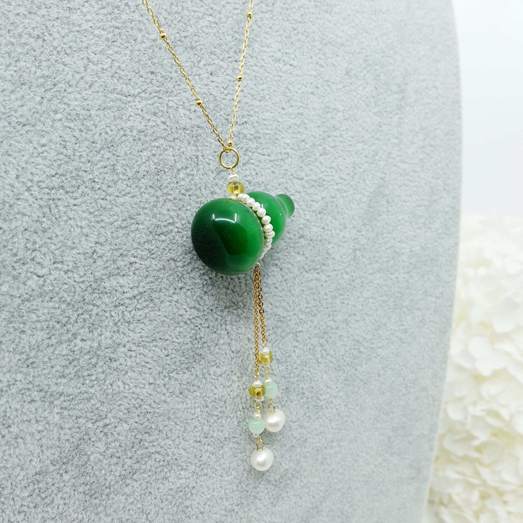 Green Cateye Hulu Gourd Pendant Necklace - Yun Boutique