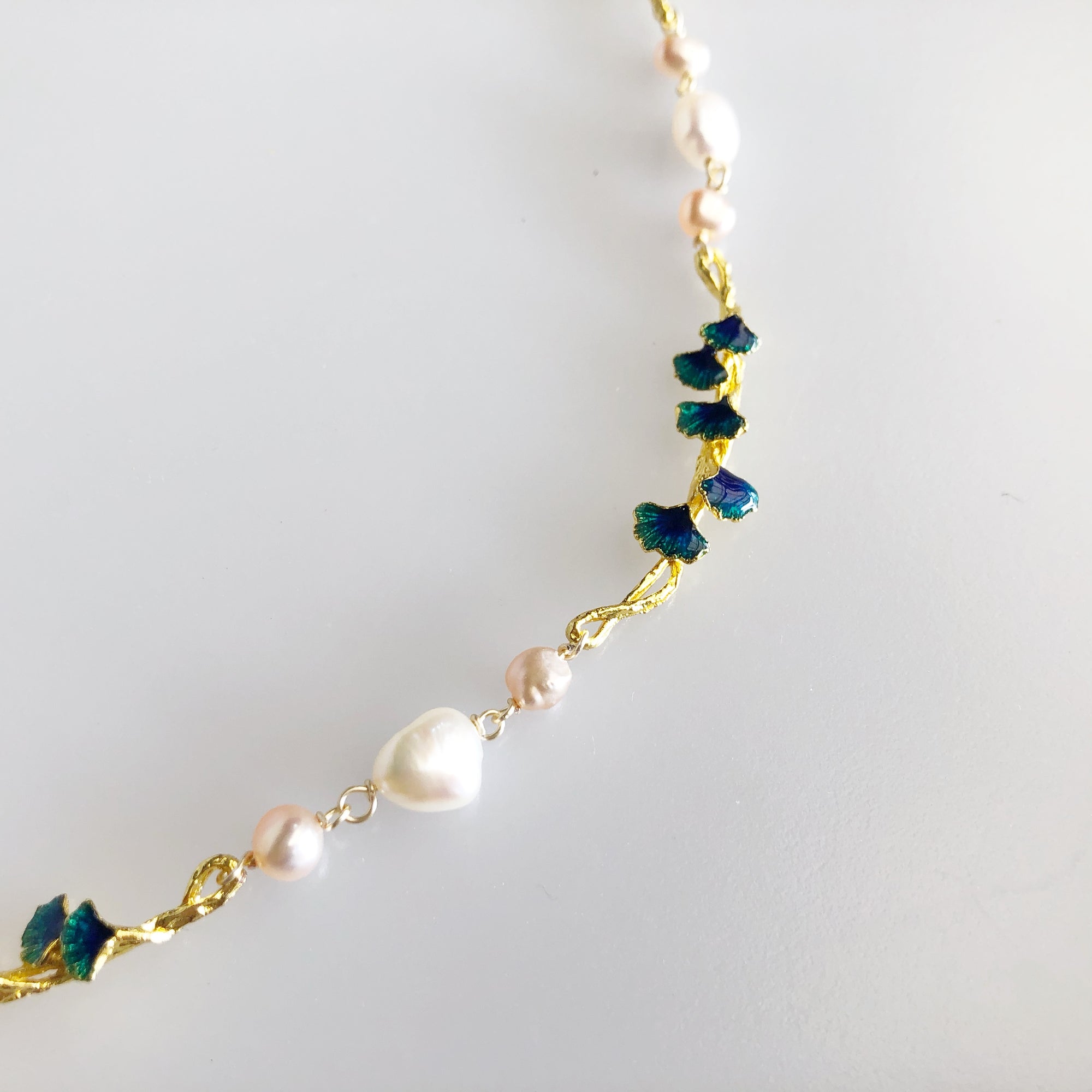 Yun Boutique Gold Enamel Vine Baroque Pearl Necklace