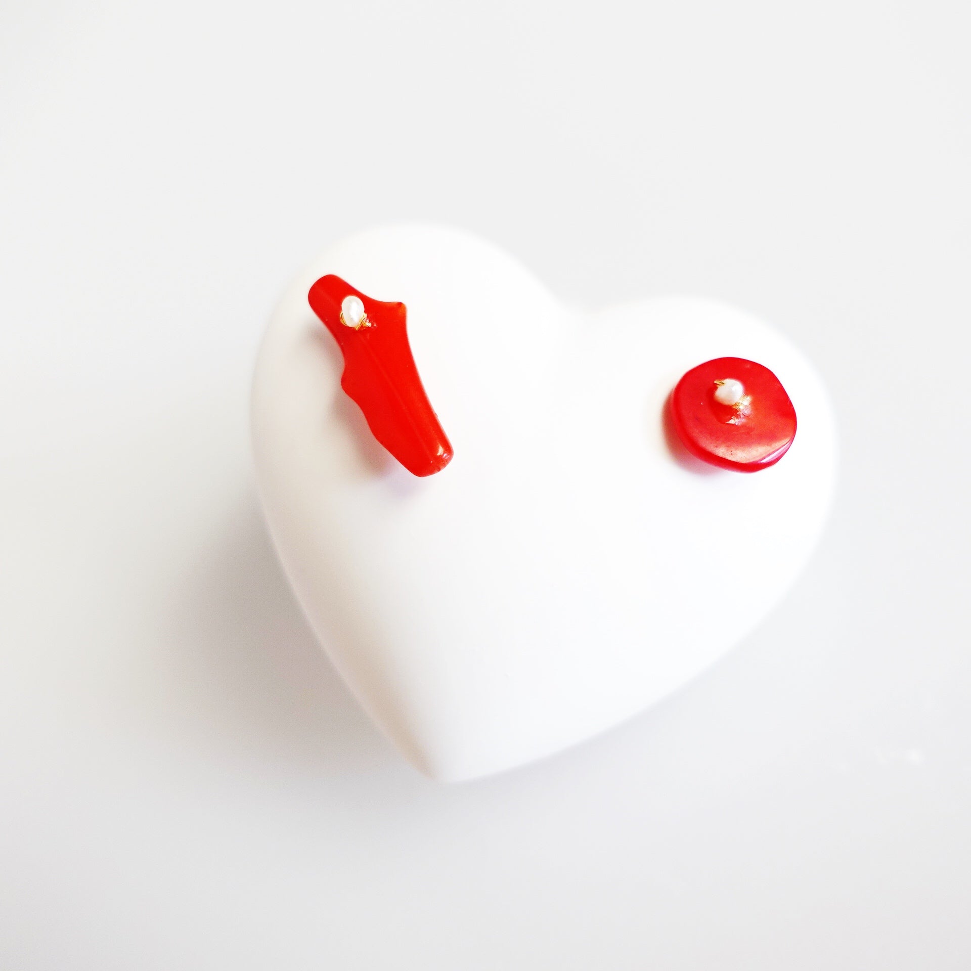 Asymmetrical Red Coral Studs - Yun Boutique