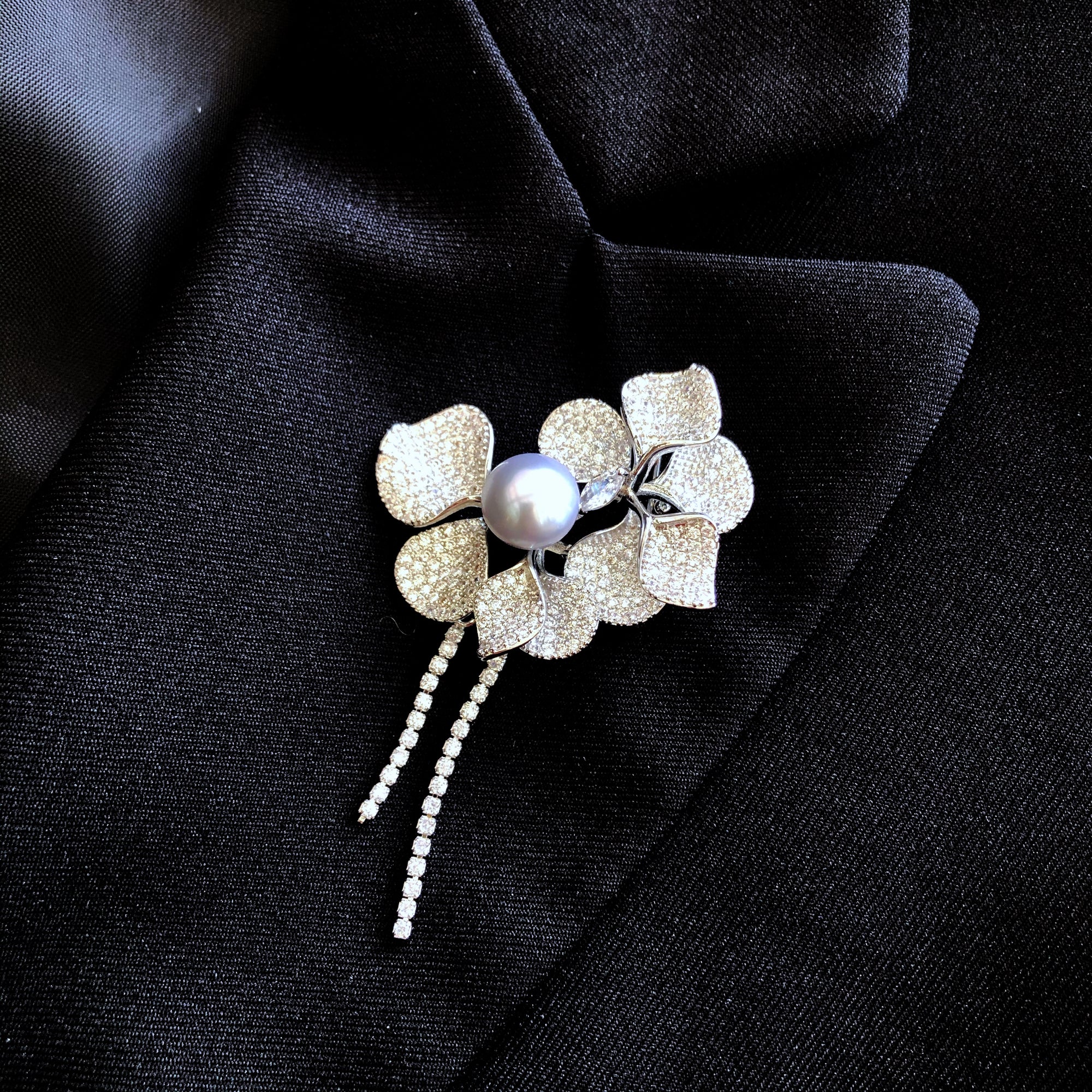 Silver Plated Orchid Zircon Brooch Pendant