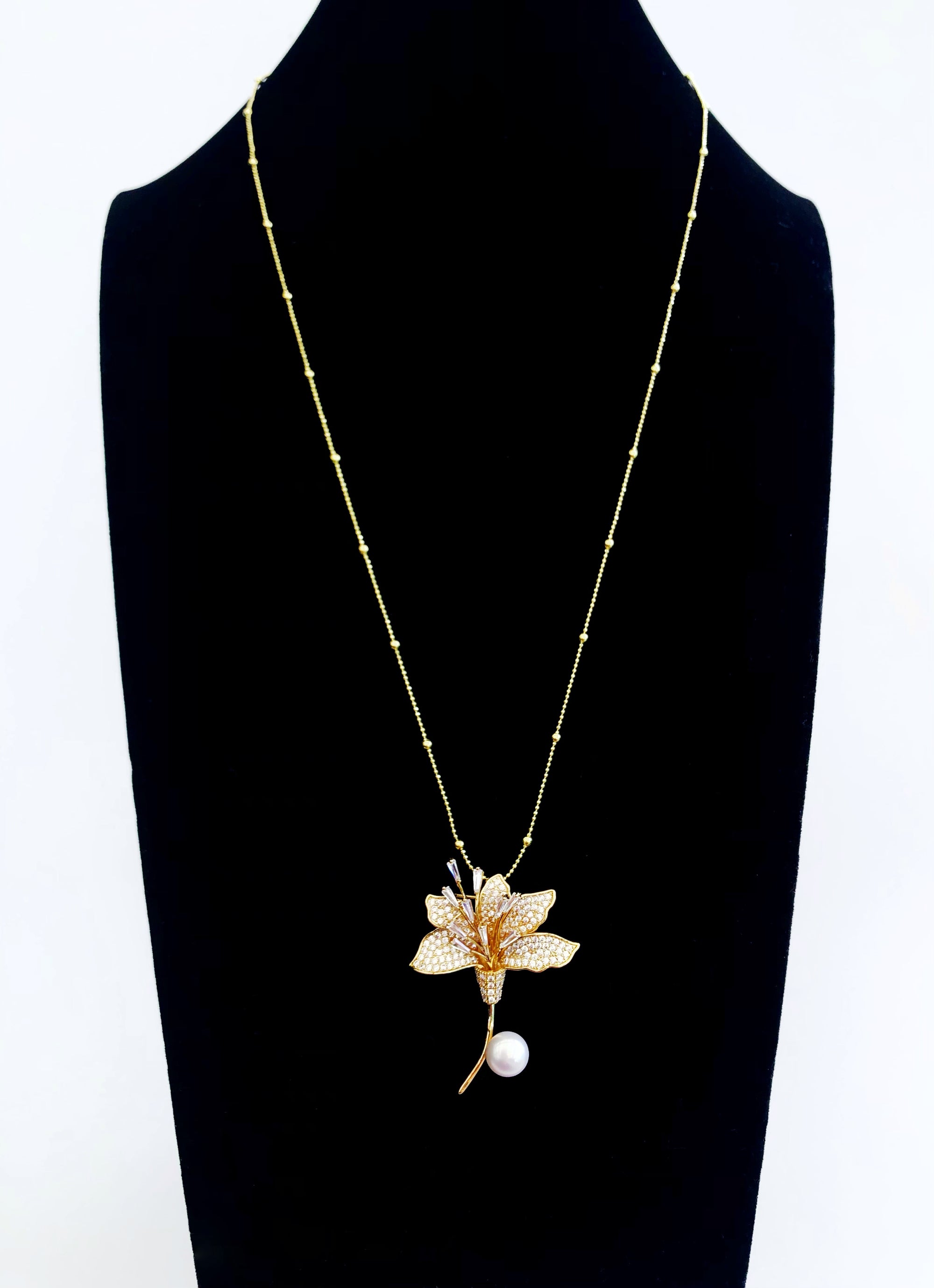 Gold Plated Lily Zircon Brooch Pendant