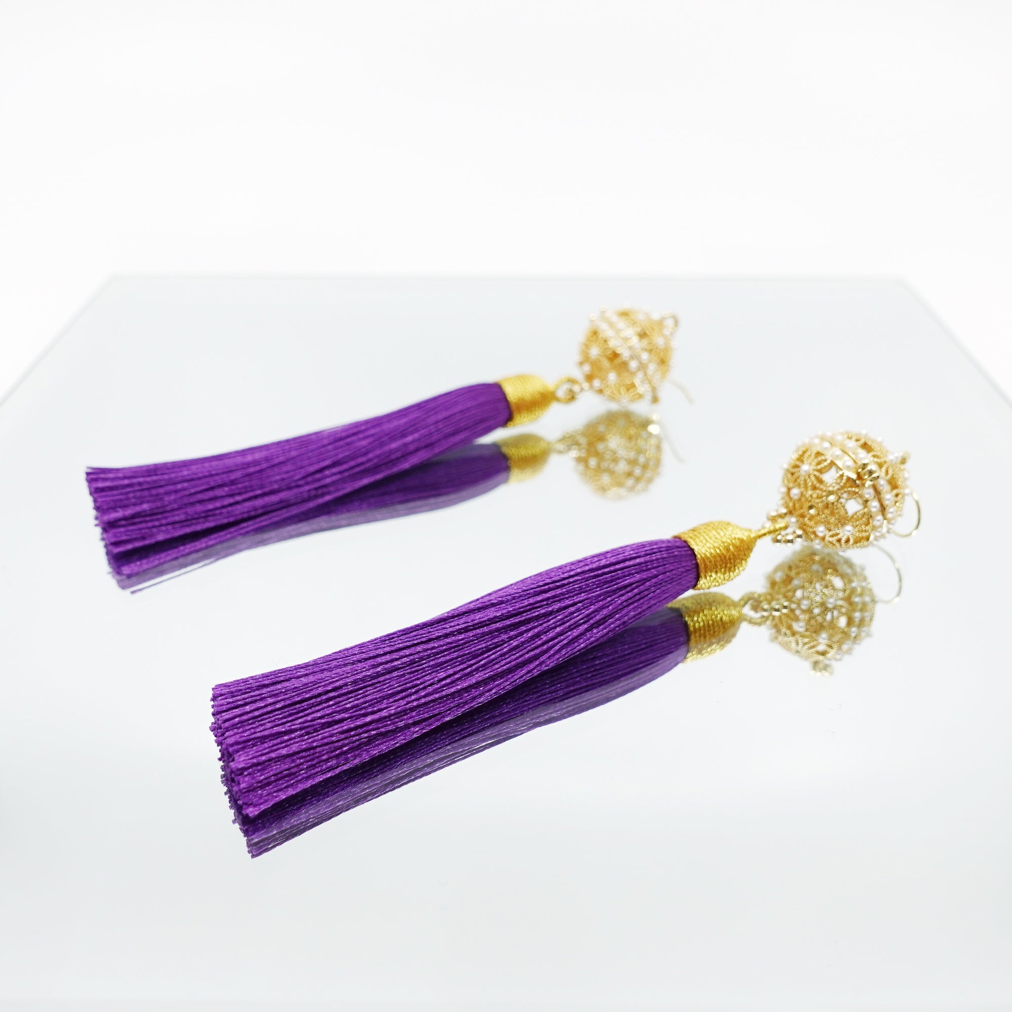 Herbal Locket Silk Tassel Earrings - Deep Purple - Yun Boutique