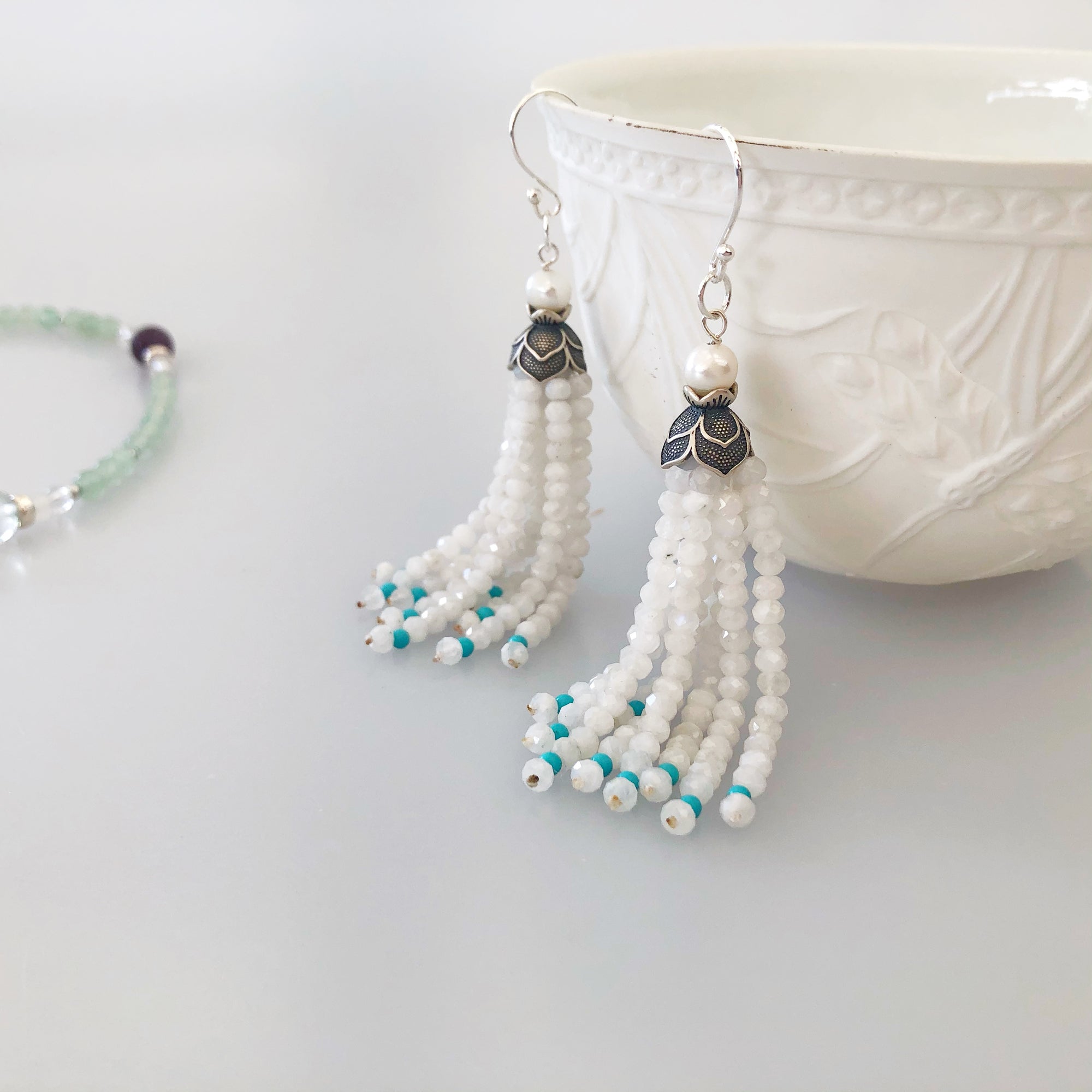 Multi-style Aventurine Lariat Necklace Set with Moonstone Tassels