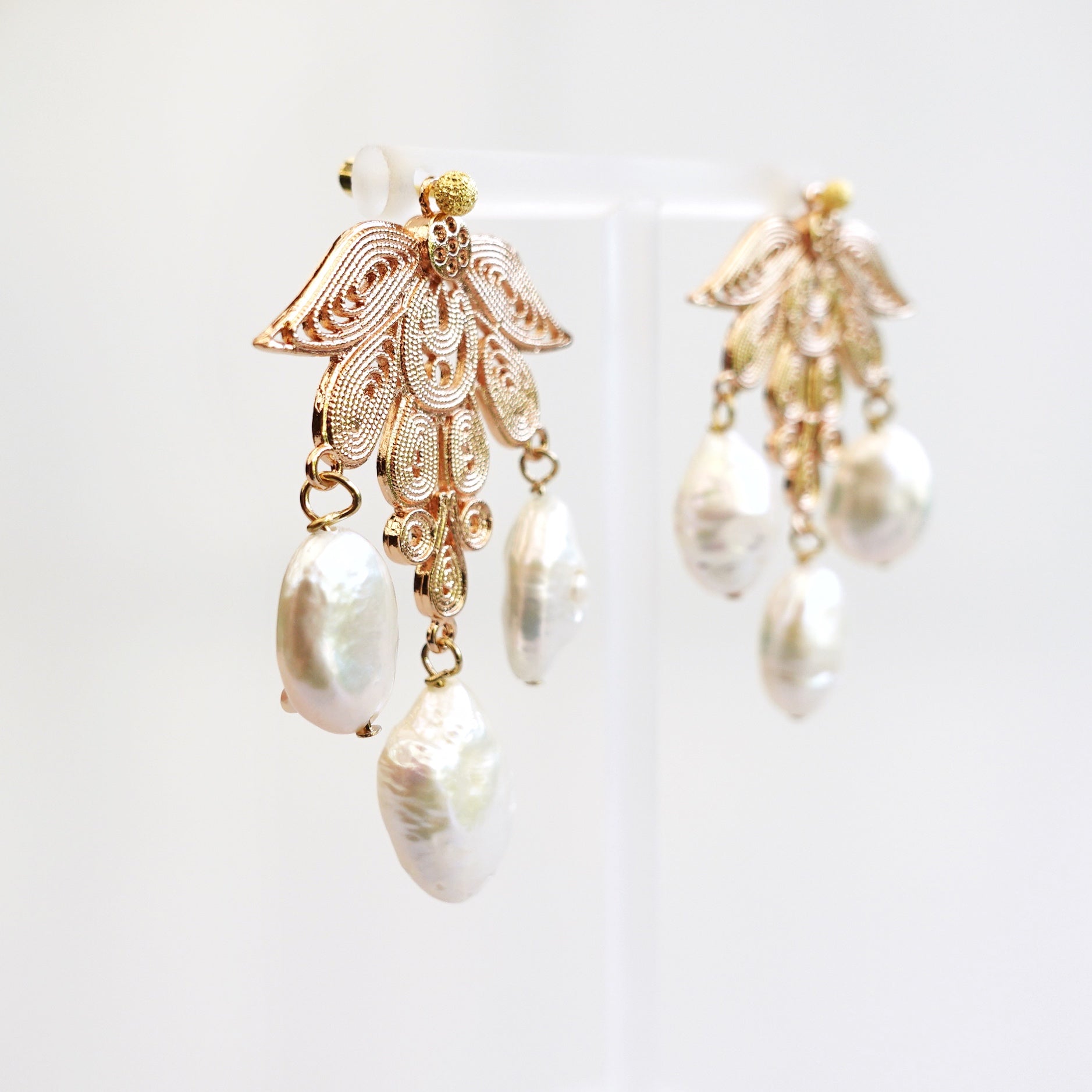 Phoenix Feather Filigree Baroque Pearl Earrings - Yun Boutique