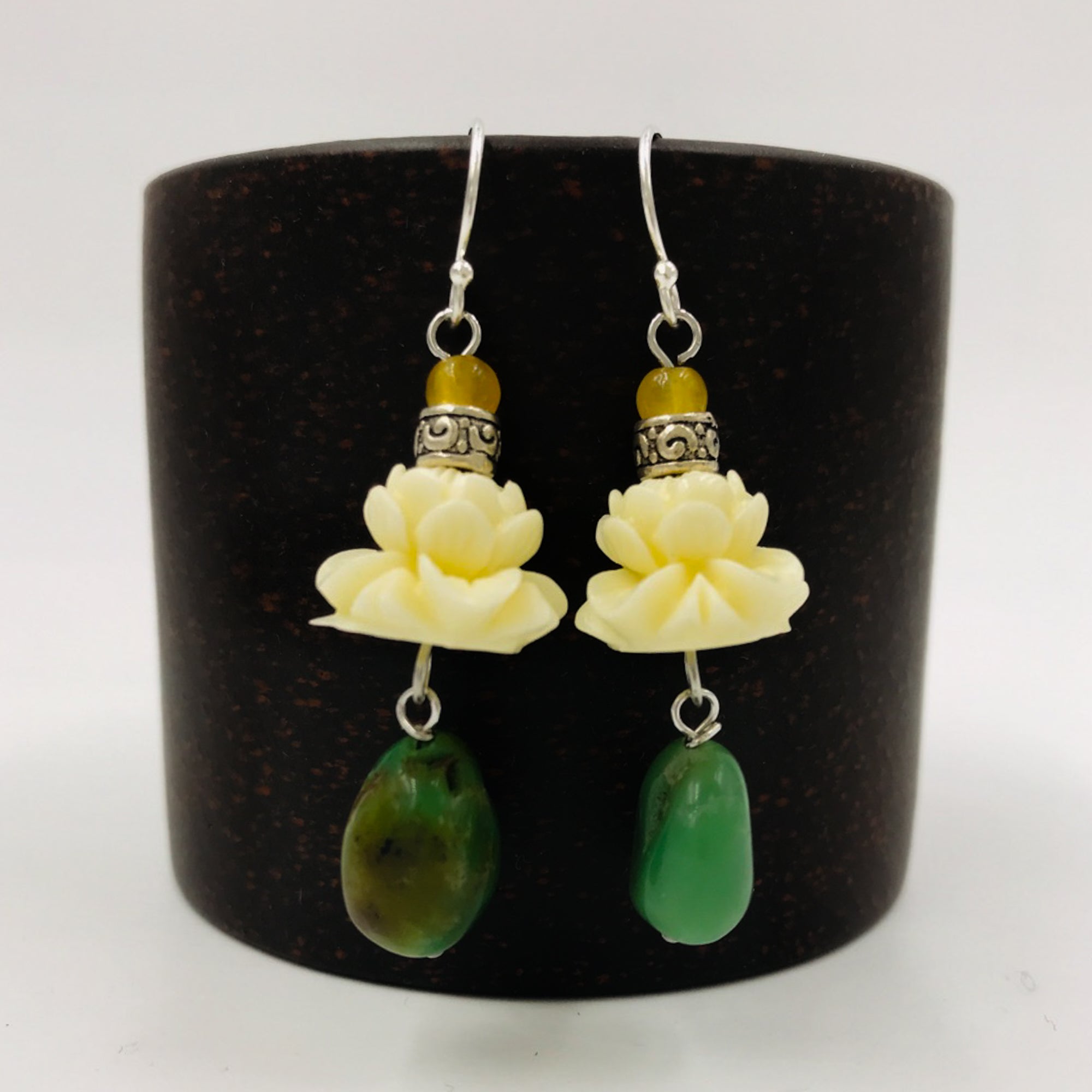 Chrysoprase Coral Lotus Earrings