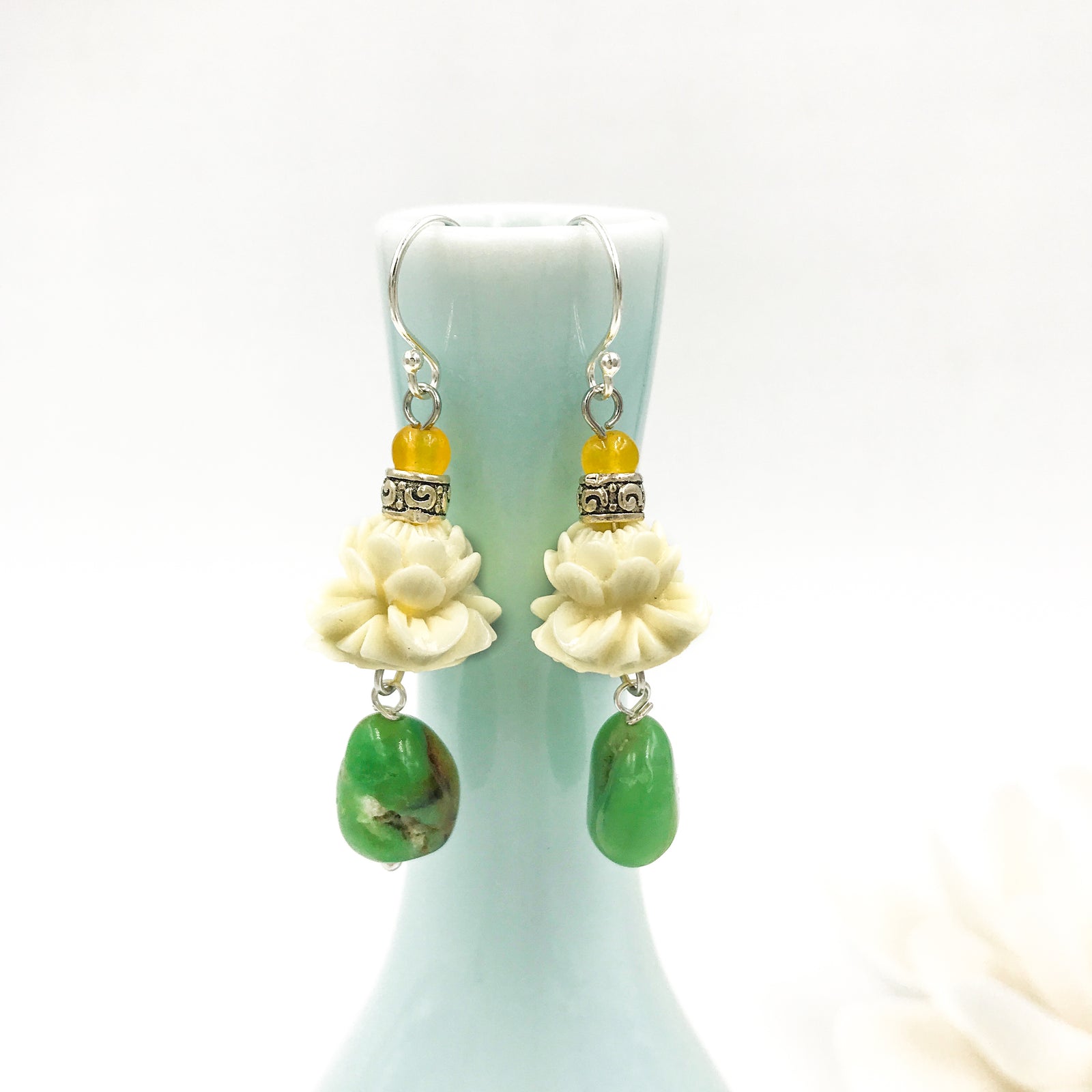 Chrysoprase Coral Lotus Earrings