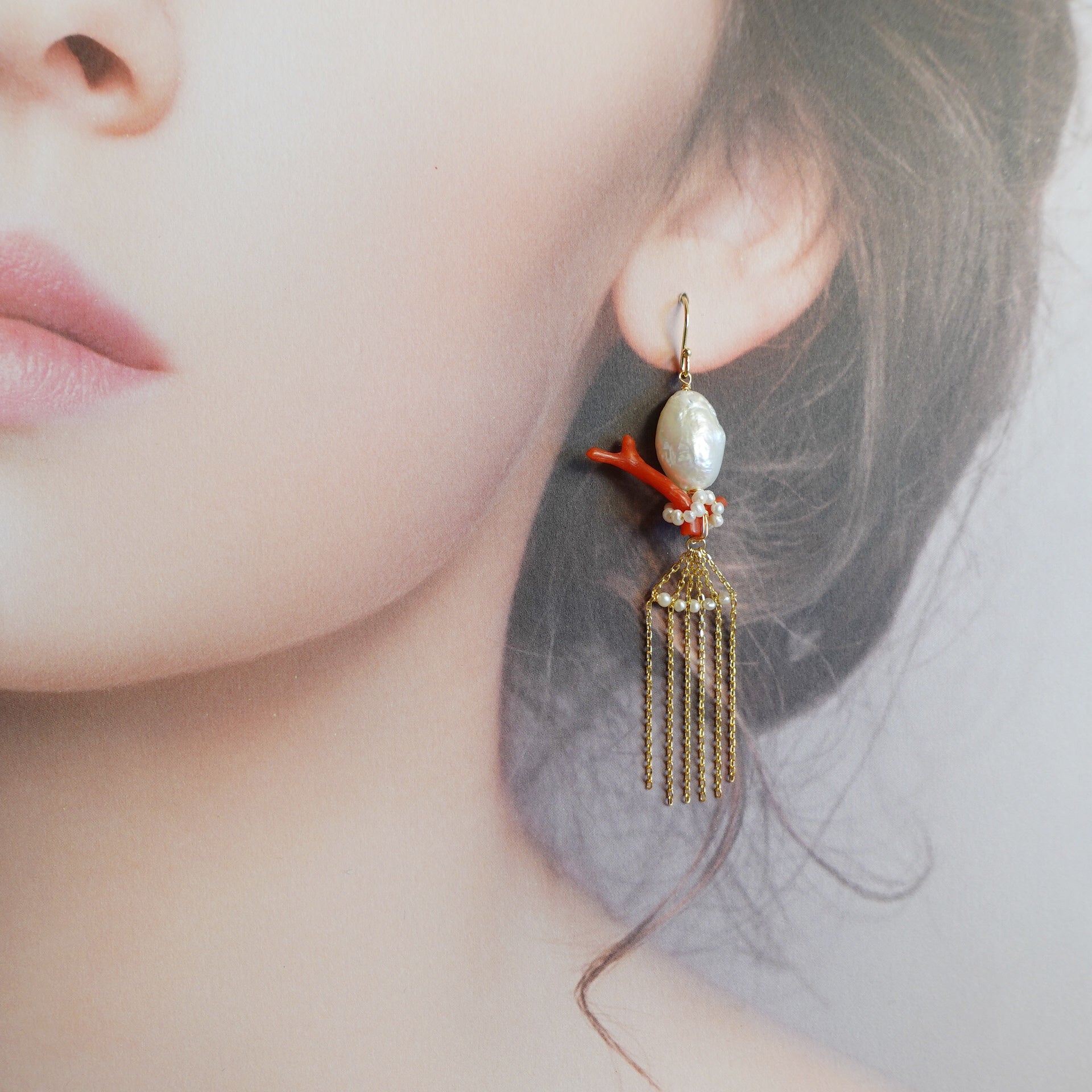 Dragon Princess Red Coral and Pearl Tassel Earrings - Yun Boutique