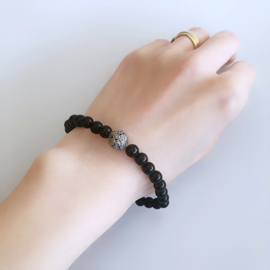 Yun Boutique Auspicious Clouds Obsidian Bracelet in Sterling Silver