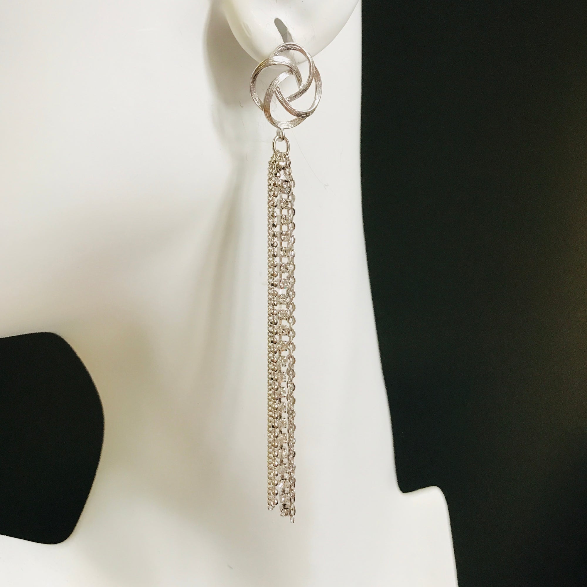 Chinese Knot Tassel Earrings Silver