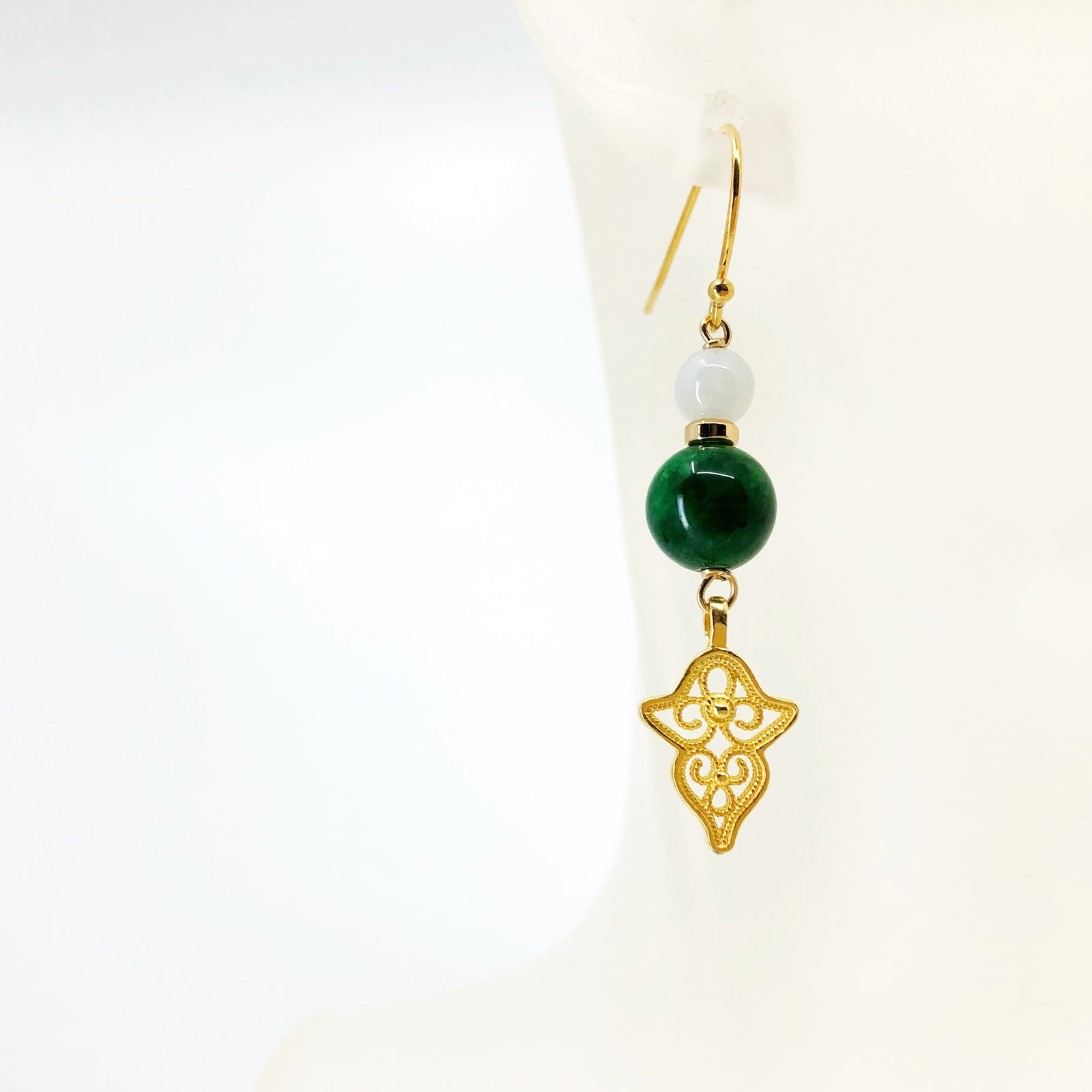 Vintage Style Gold Jade Filigree Earrings